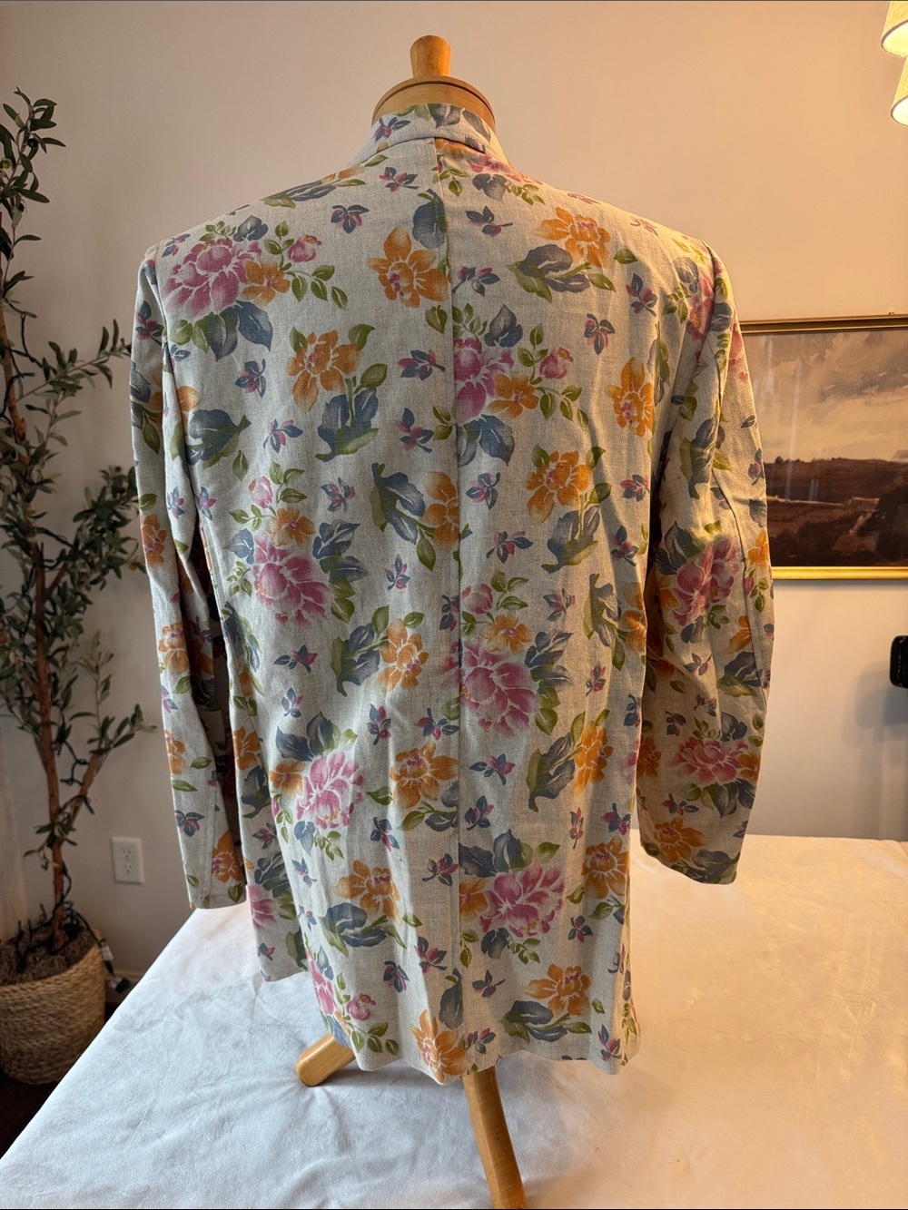 Vintage LL Bean Floral Pastel Linen-Blend Blazer - Cream Multi, sz 12 - Picture 6 of 13